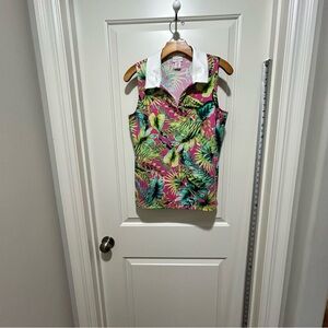 Tommy Bahama ladies size M sleeveless Pink and Green Golf Polo zips. Like New